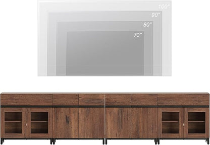 WAMPAT Modern TV Stand for TVs up to 120 inch, 4 in 1 TV Console with Glass Doors and 2 Drawers, Entertainment Center with Adjustable Shelf for Living Room, Bedroom, Brown