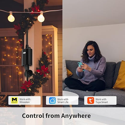 WiFi Dimmer Plug Outdoor Smart Outlet Compatible with Alexa and Google Assistant, IP65 Waterproof for Dimmable String Lights, No Hub Required, Max Power 400W, ETL and FCC listed(MP22WD)