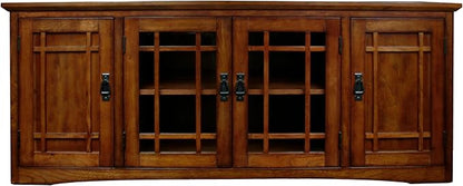 Leick Home 82360 Solid Wood Mission Oak Four Door TV Stand For 65" TVs Universal TV Console Living Room Storage Shelves Entertainment Center, Mission Oak