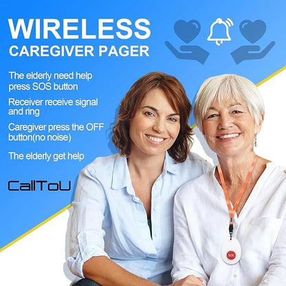 CallToU Wireless Caregiver Pager Call Button with USB Caregiver Pager, Medical Nurse Alert System Alarm and Panic Button 600+ Feet for Elderly Monitoring, Alert Button for Seniors at Home (CC06W 1-1)