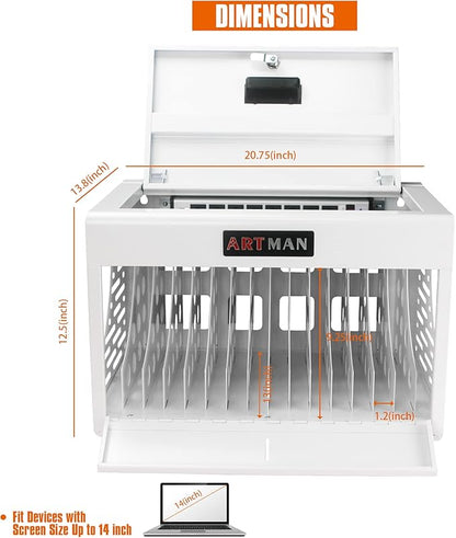 16 Device Wall-Mount Charging Station for Laptops/Tablets/iPads/Chromebooks,16 Bay Lockable Charging Cabinet with Power Strip for Classroom,School Storage Charging Cabinet，Fully Assembly(16 Bay-White)