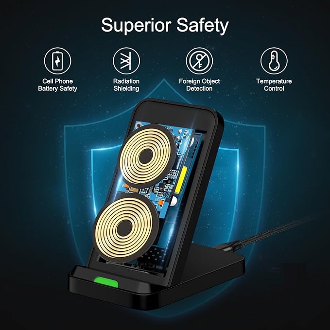Wireless Charger Stand for Samsung Galaxy S25 Ultra Plus S24 S23 FE S22 S21,Motorola Desk Android Phone Fast Wireless Charging Station for Moto Razr Plus/Edge/G Stylus Power 2024,iPhone 16,18W Adapter