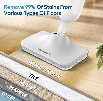 Mxnsewr Steam Mop All-in-one Multi-Functional Powerful Steam Cleaner, Handheld Detachable Floor Steamer with 2 Steam Level, 380ML Water Tank & 23FT Power Cord for Whole Home Use（White)