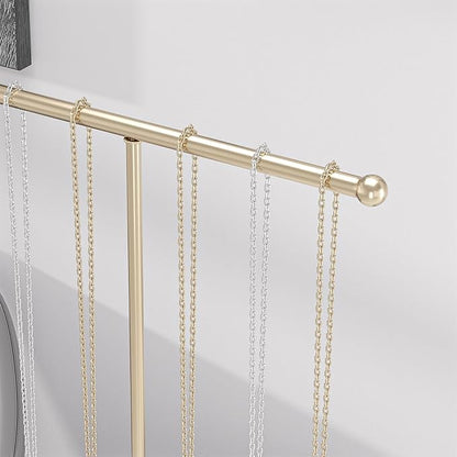 Justsoso Metal T-Bar Necklace Holder Stand, Necklace Hanging Display Stand, Tabletop Jewelry Organizer Stand for Necklace Bracelet Earring Display (Gold With Solid Acrylic Base)