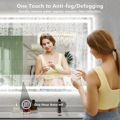 YEELAIT 68x40 Inch LED Bathroom Mirror with Lights Front and Backlit Lighted Vanity Mirror for Bathroom Wall with 3 Colors Dimmable Anti-Fog Memory Shatter-Proof IP54 Waterproof Horizontal/Vertical
