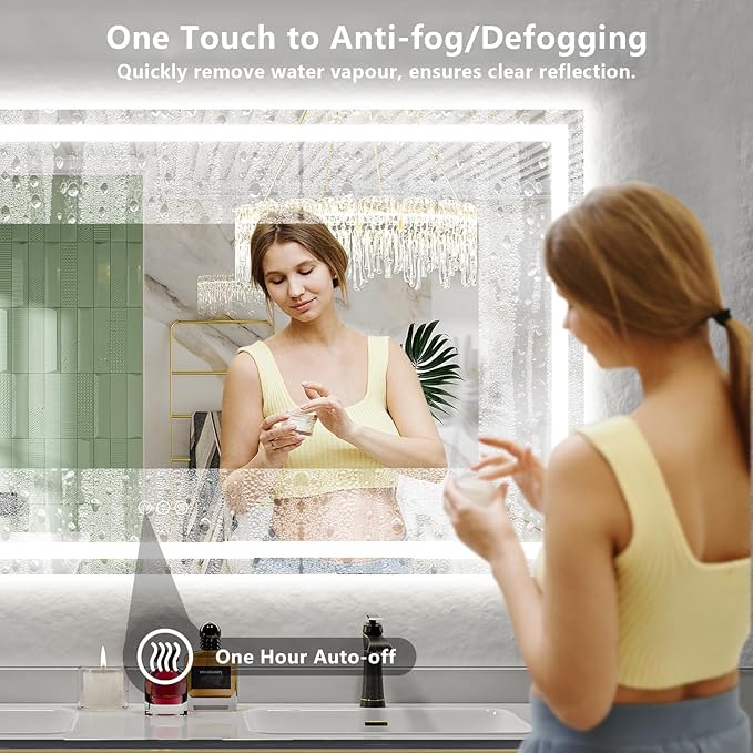 YEELAIT 72x40 Inch LED Bathroom Mirror with Lights Front and Backlit Lighted Vanity Mirror for Bathroom Wall with 3 Colors Dimmable Anti-Fog Memory Shatter-Proof IP54 Waterproof Horizontal/Vertical