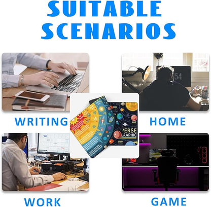 Desk Mat, 3D Solar System Galaxy Infographic Extended Gaming Mouse Pad Large, 35.4"x15.7" Big Mouse Pad with Non-Slip Base and Stitched Edge, Long Computer Keyboard Mouse Mat for Home Office Work