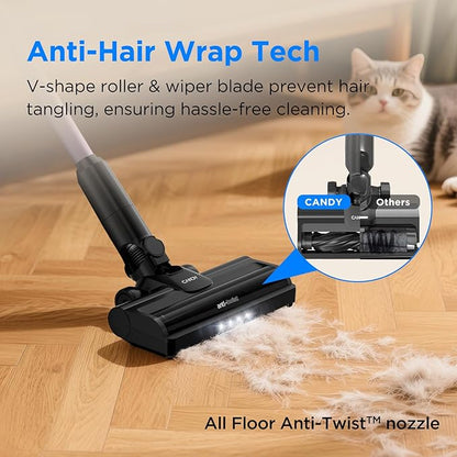 Candy Cordless Vacuum Cleaner,45Mins Vacuum Cleaners for Home,Stick Strong Suction Vacuum,Self-Standing,Removeable Battery,Anti-tangle,One Click Clean,Handheld for Pet Hair,Hardwood Floors,Carpets,Car