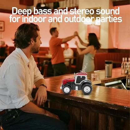 Tractor Head Bluetooth Speaker – unique Bluetooth car speaker with HD stereo, TWS pairing, LED party lights, portable wireless outdoor speaker, car model decoration, and a great gift for men (RED)