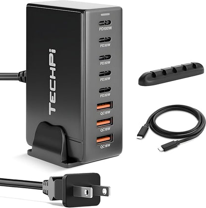 268W GaN USB Type C Charger 8 Ports Fast Charging Station PD QC4.0, USB C Laptop Charger Compatible with MacBook Pro/Air, iPads, Samsung Galaxy Note, iPhone 16/15/14/13/12 Mini/Pro/Pro Max