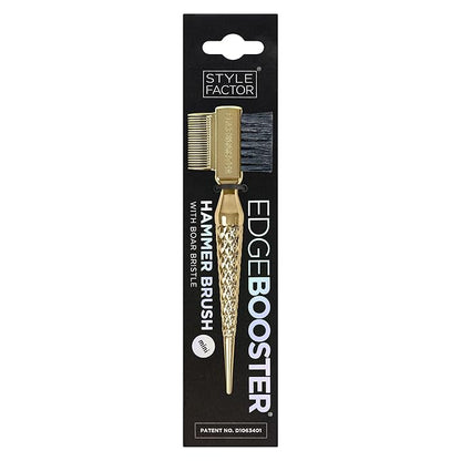 Style Factor EDGE BOOSTER® Hammer Brush Rat Tail– Double-Sided Edge Control Brush & Comb with Boar Bristles – For Edges, Slick Backs, Baby Hair Styling, and Taming Flyaways- Mini Travel Size