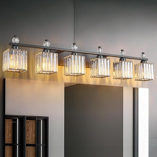 FDPBY Vanity Lights 6-Light Modern Crystal Vanity Light Sand Black Bathroom Light Fixtures Over Mirror Crystal Bathroom Vanity Lighting Fixtures
