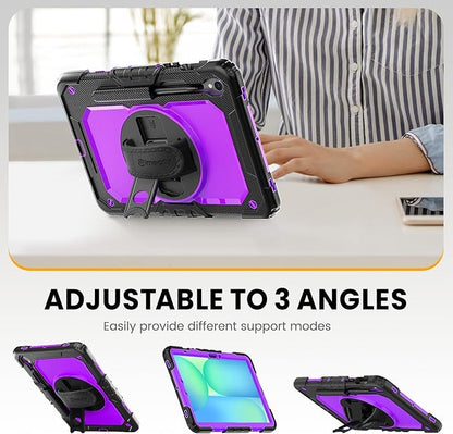 Timecity Case for Samsung Galaxy Tab S10 FE/ S9 FE 5G 10.9 Inch/ S9 11 Inch - Heavy Duty Protective Cover with Screen Protector, Rotating Stand, Shoulder Strap & S Pen Holder | Kids-Friendly, Purple