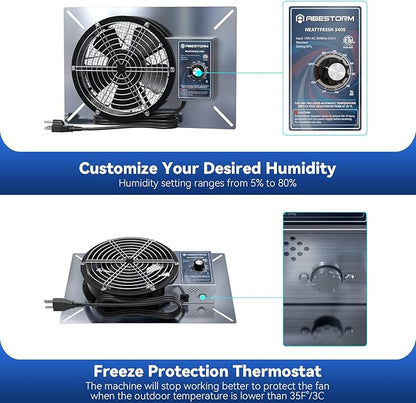 Abestorm 540CFM Crawlspace Ventilation Fans IP-55 Grade Basements Vent Fan 8.7 inches Ventilator Fan with Freeze Protection Thermostat Dehumidistat for Crawl Space Basement Attic Garage, Exhaust