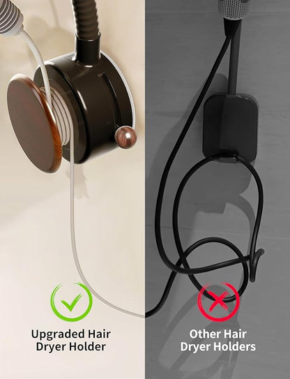 Hands Free Hair Dryer Holder Wall Mounted with Suction Cup, No Drill Installation for Damage-Free Walls, 360° Adjustable Blow Dryer Holder Fits Most Hair Dryers for Bathroom Organization1 Pack(Black)