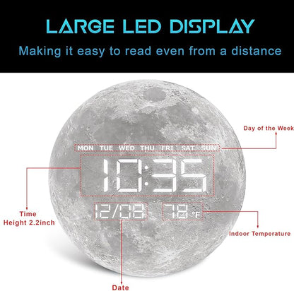 HOMLOVE Digital Wall Clock with Large LED Display, Moon Modern Electric Wall Clock [Plug-in] for All Room, Home, Office, (Moon, 12.59 INCH)