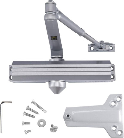 CLG HARDWARE Medium/Heavy Duty Commercial Door Closer DC7016 - Surface Mounted, Grade 1- ADA & UL 3 Hour Fire Rated, Adjustable Size 1-6 for Entrances & Aluminum Storefronts - US26D Aluminum