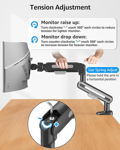 MOUNTUP Single Monitor Desk Mount for 4.4-26.5lbs, Heavy Duty Monitor Arm for 40 39 37 34 32 27inch, Full-Motion Monitors Stand, Height Adjustable Monitors Arm with C-Clamp＆Grommet Base