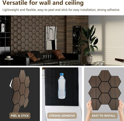 Hexagon Acoustic Wall Panels, Self-Adhesive Sound Absorbing Wall Panel by ARMURO, 4 Pack Covers 19.27 Sq Ft, Peel and Stick Noise Reducing for Home Office Studio Bedroom Wall Decor