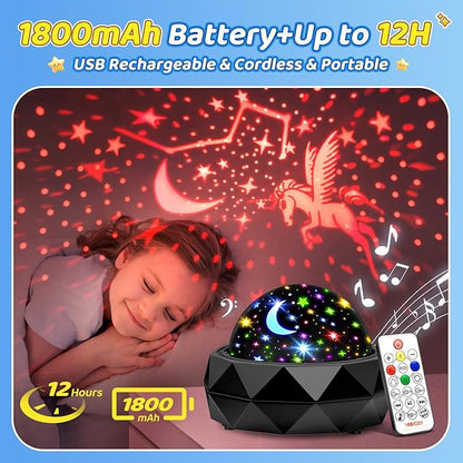 PIKOY Night Light Projector for Kids Room - 15 Colors, 15 White Noise, 3 Films, Remote - Rechargeable Star Lights for Ceiling, Bedroom - Gifts