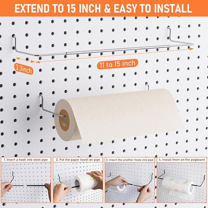 INCLY 30PCS Peg Board Organizer Accessories Kit, Pegboard Hooks Assortment with Bins, Cups, Wire Baskets and Paper Towel Holder for 1/8“ and 1/4” Pegboard Garage Workbench Craft Room Organizing Tools
