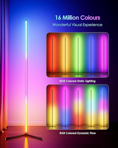 boostool LED Corner Lamp, 65" RGB Corner Floor Lamp with 16 Million DIY Colors, 216 Dynamic Light Effects and Music Sync - App and Remote Control LED Lamp for Bedroom, Living Room, Gaming Room