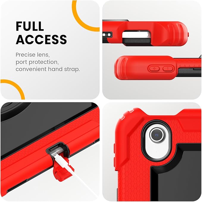 timecity for iPad Air 13 Inch Case M3 2025/ M2 2024, 360° Rotating Stand, Pencil Holder & Wireless Charging, Shockproof with Screen Protector & Shoulder Strap - for Designers & Professionals, Red