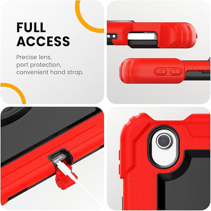 timecity for iPad Air 13 Inch Case M3 2025/ M2 2024, 360° Rotating Stand, Pencil Holder & Wireless Charging, Shockproof with Screen Protector & Shoulder Strap - for Designers & Professionals, Red