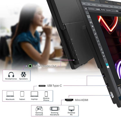 Kado Portable Monitor 15.6-inch FHD 1080p, 45W Reverse Charging Ultra-Slim Laptop Monitor 1920x1080 with Built-in Speakers, IPS Display 180° Kickstand for PC, Mac, Phone, Xbox, PS5, USB-C & Mini HDMI