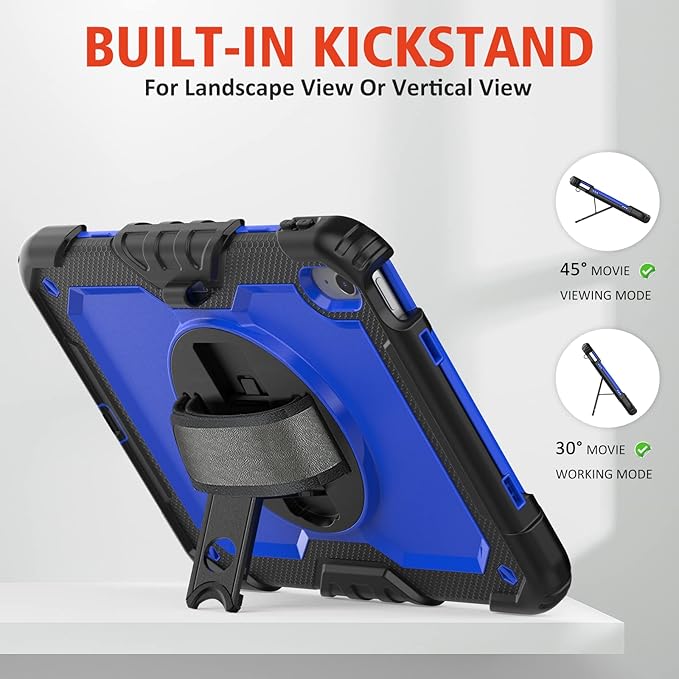 Ambison Case for iPad A16 11th/10th Generation 11"/10.9'' 2025/2022,Heavy Duty Shockproof Case with Tempered Glass Screen Protector, 360° Rotating Handle Strap&Stand,Shoulder Strap-Blue