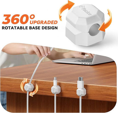 12 Pack Rotatable Cable Clips,Spring Cord Organizer Desk Cable Management Cord Holder Adhesive Phone Charger Cord Clips for Home Office Car Wall Nightstand Accessories White
