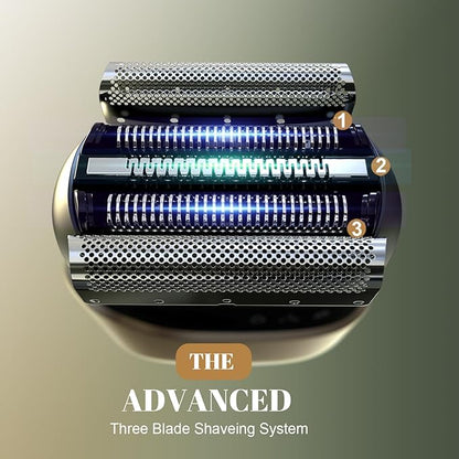 Tulzim Electric Foil Shaver for Men: Portable Electric Razor for Beard/Face, 3 Floating Blade LED Display USB-C Fast Rechargeable, IPX7 Waterproof for Travel & Home,Matte Brown