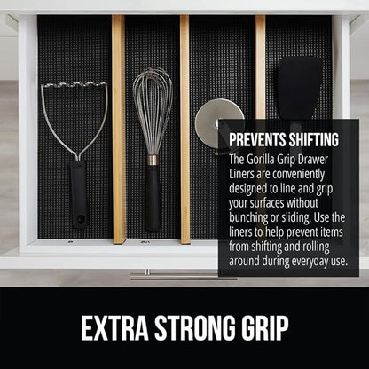 GORILLA GRIP powerGRIP Drawer Shelf and Cabinet Liner, Thick Strong Hold, Non-Adhesive Liners Protect Kitchen Cabinets and Cupboard, Bathroom Drawers, Easy Install, Breathable Mat, 17.5" x20', Black