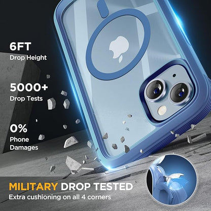 Miracase Magnetic for iPhone 14 Case 6.1", [Built-in Tempered Glass Screen Protector + Lens Protector] [Compatible with MagSafe] Full-Body Protective Bumper 14 Phone Cover, Blue