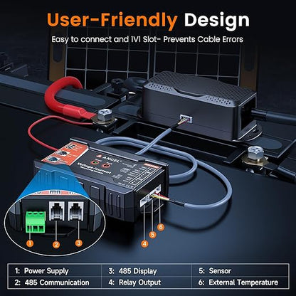 ANCEL BM1000 Bluetooth Battery Monitor with 400A Shunt, Wide 10-120V Range Smart Battery Meter, Real-Time Voltage Current SOC Tracking, Compatible with RV, Solar, Marine & Off-Grid Systems