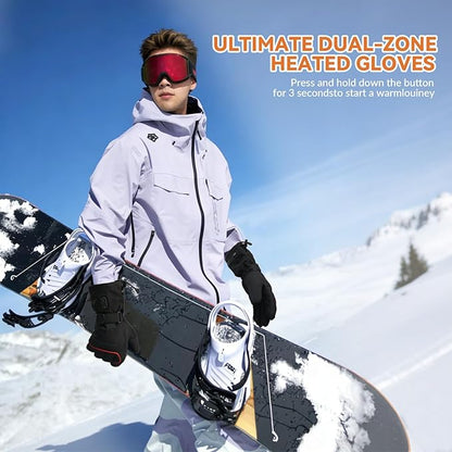 FEETMOR Heated Gloves for Men Women - Upgraded Rechargeable Dual-Heated Winter Gloves for Motorcycling, Hunting, Skiing
