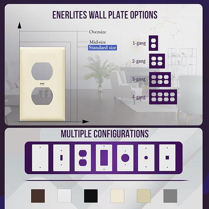 Enerlites 8821-LA Duplex Receptacle Outlet Wall Plate, Standard Size 1-Gang , Polycarbonate Thermoplastic, Light Almond
