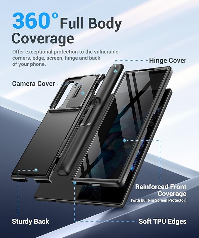 BERFY for Z Fold 7 Case with Privacy Screen Protector, [Anti Spy] Military Grade Hidden Kickstand & Slide Camera Cover, Full Body Shockproof Slim Hard Phone Case for Samsung Galaxy Z Fold 7, Black