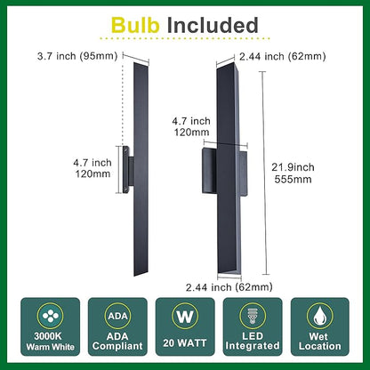 Tarentlight Modern Outdoor Porch Light Patio Lamp in 20W 3000K Integrated LED with Aluminum Triangle & Frosted Glass, IP65 Waterproof Wall Sconce,2 Pack(Textured Black),Can Installed in Any Direction.