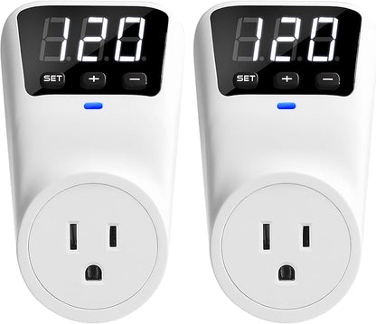 Surge Protector Voltage Stabilizers - Fireproof UL94V-1 Wall Mount Surge Protector Outlets for Refrigerator TV Appliances Real-Time Monitoring & Custom Voltage 80V-140V, 15A, 120V, 1800J,2 Pack