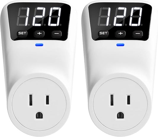 Surge Protector Voltage Stabilizers - Fireproof UL94V-1 Wall Mount Surge Protector Outlets for Refrigerator TV Appliances Real-Time Monitoring & Custom Voltage 80V-140V, 15A, 120V, 1800J,2 Pack
