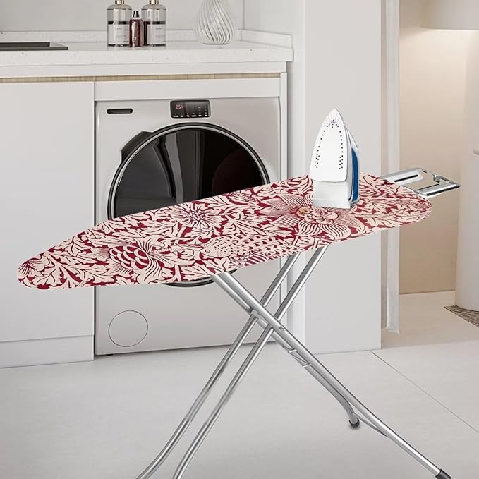 ZCFYGDX Vintage Red Floral Print Ironing Board Cover with Elastic Edge 3 Bottom Nylon Buckle Straps Breathable Resist Scorch Staining Suitable for Size-2XL Iron Board House William Morris Decor