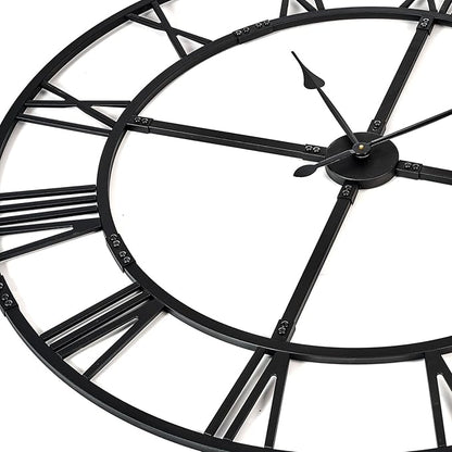 Ohweog Oversized 48 inch Wall Clock for Living Room Decor – Extra Large Silent Non-Ticking Modern Farmhouse Wall Clock, Decorative Metal Roman Numeral Clock, Black