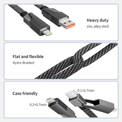 Firsting 4 in 1 Charging Cable 240W MAX, USB C Cable Fast Charger Cord with E-Mark Chip, USB A/C to C/Lightning Cable, Multi iPhone Charger Cord for iPhone16/15/14/13 Series/Phones/Pads and Laptop