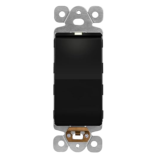 LIDER Lighted Decorator Switch, Residential Grade and UL Listed, Paddle Light Switch with Locator Light, Matte Finish Rocker Switch, Minimalist Design, 1-Pole, 3-Wire, 15A 120-277VAC, Black