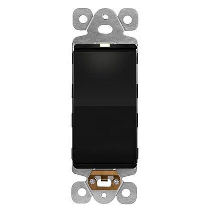 LIDER Lighted Decorator Switch, Residential Grade and UL Listed, Paddle Light Switch with Locator Light, Matte Finish Rocker Switch, Minimalist Design, 1-Pole, 3-Wire, 15A 120-277VAC, Black