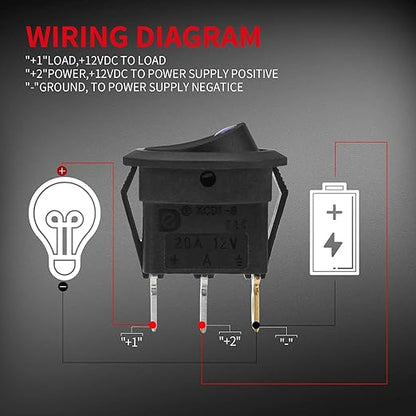 DaierTek Round Rocker Switch Shell 12V Lighted 3 Pin with Blue LED 12 Volt DC Rocker Toggle Switch for Automotive Car Truck ON Off 20A SPST
