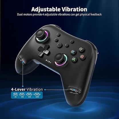 AceGamer Aurora Generation 2.4G Wireless Bluetooth Controller for Windows PC/Android/Switch/iOS/Steam Deck, Hall Joysticks and RGB Light- Upgraded PC Gaming Controller and Back Buttons Lock (Black)