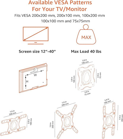 Amazon Basics Full Motion TV Wall Mount fits 12" to 40" TVs and VESA 200x200, Black