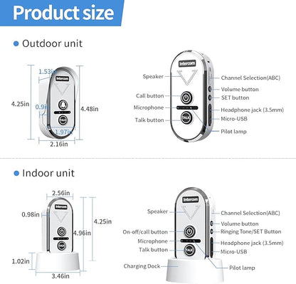 PANDAAR Doorbell Wireless for Home, Wireless Intercom System 4900ft Long Range Waterproof Doorbell Intercom with Rechargeable Battery for House Classroom Business(Black) (1 Indoor&1 Outdoor-White)